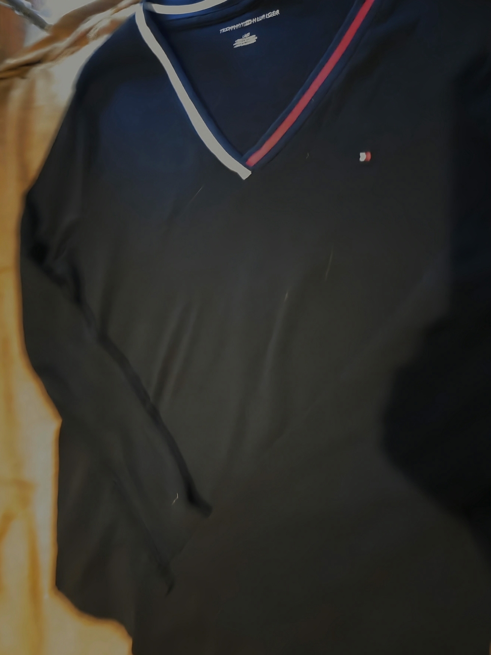 Tommy Hilfiger Navy V-Neck Sweater with Red & White Trim